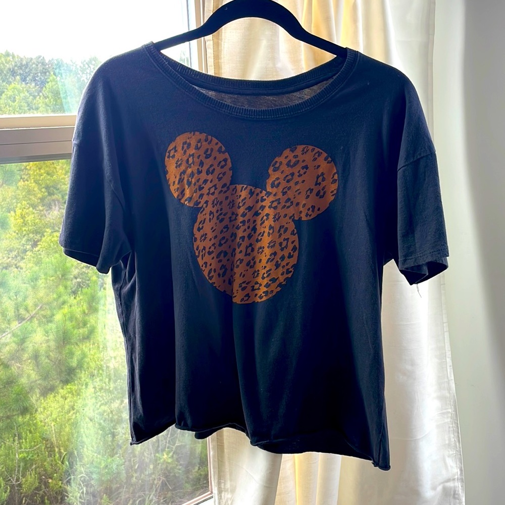Disney Mickey Mouse cheetah print ears print crop top tee 💯 cotton xl animal